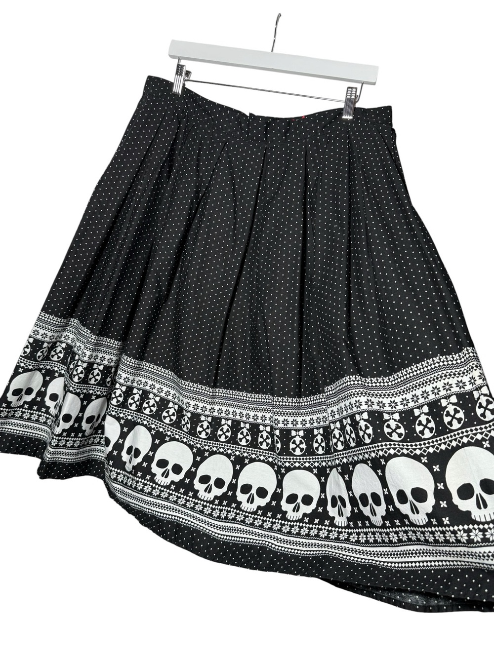 Hell Bunny Clara Skirt Black White Polka Dot Skulls Size 2XL - Picture 6 of 8